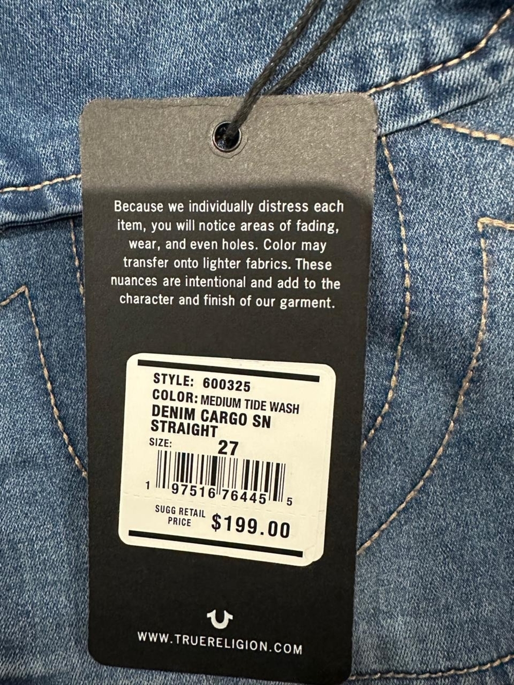 🔥 TRUE RELIGION Cargo Jeans Women’s Size 27 NWT 🔥 Medium Tide Wash | Style 600 - Picture 9 of 16